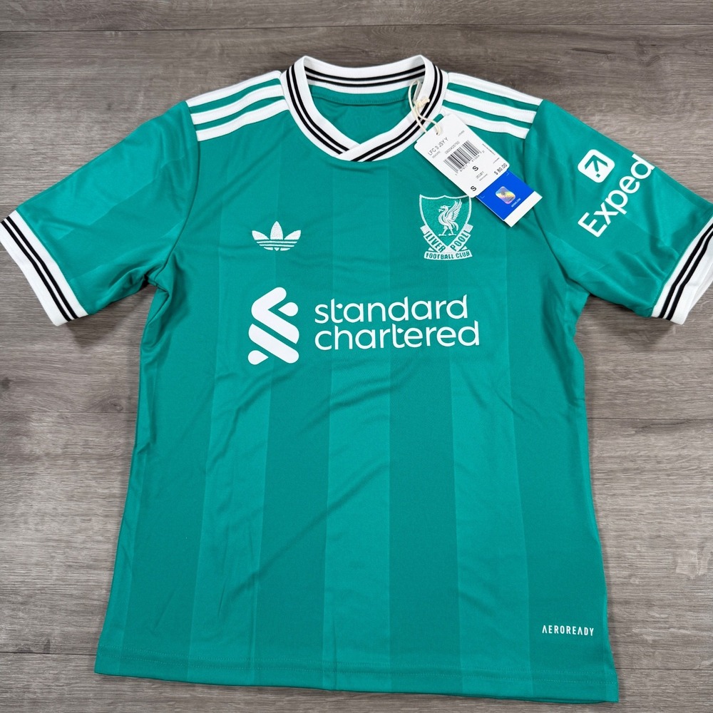 Adidas Liverpool FC Jersey 25/26 Kids Youth Small Soccer Sea Green JV6468
